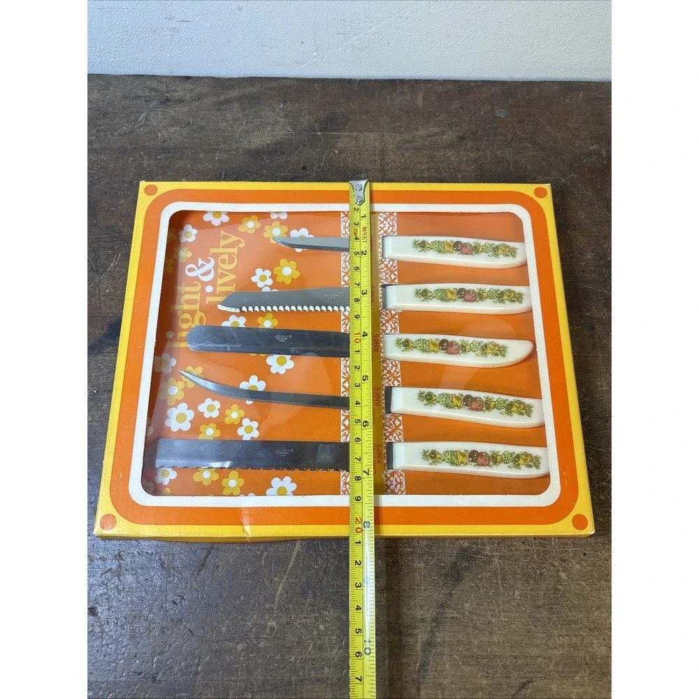 Set 5 Vtg Nos Quikut Mushroom Handle Knives Stainless Steel USA Original Box 70s